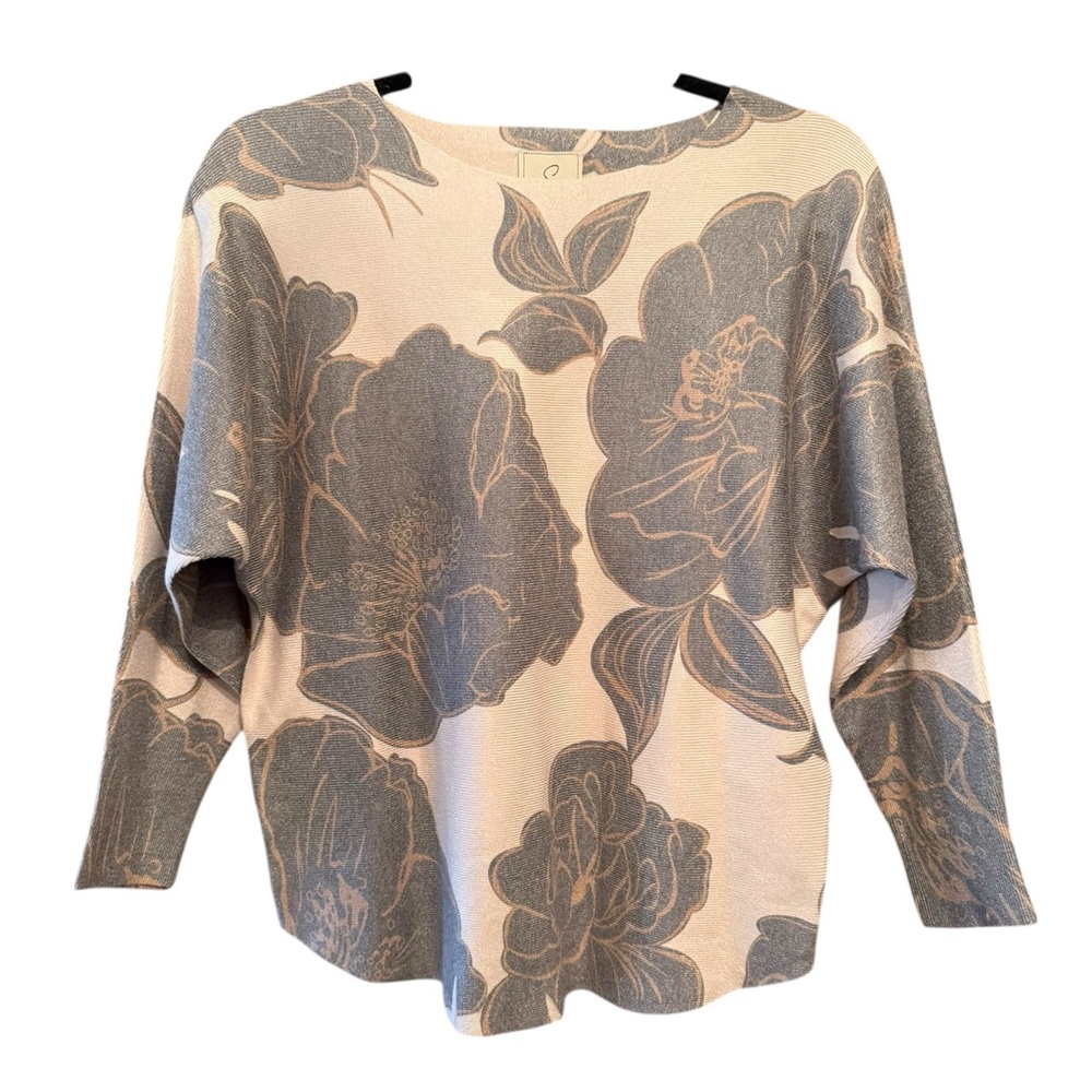 Sioni Women Dolman Floral Print Crew Neck Sweater Rayon Blend Floral